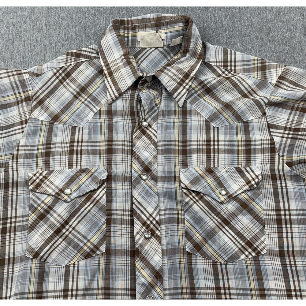 Vintage Lee Shirt Mens M Pearl Snap Short Sleeve Western Plaid Lightweight